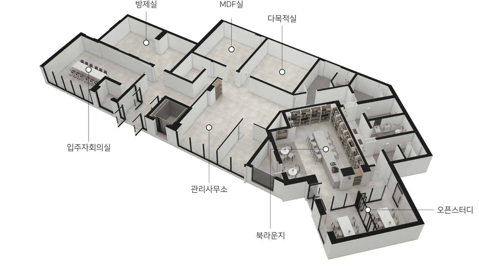 북 라운지 3D 평면도
